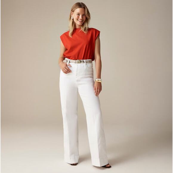 J.Crew Wide Leg Denim Trouser White Jeans High Waisted Stretch BM338 US 32 NWT - Picture 1 of 16